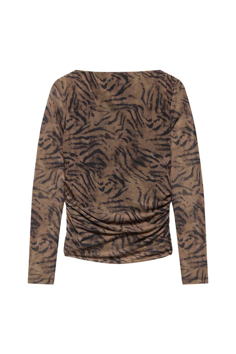 Boat Neck Draped Detail Mesh Top, Alternate, color, Brown
