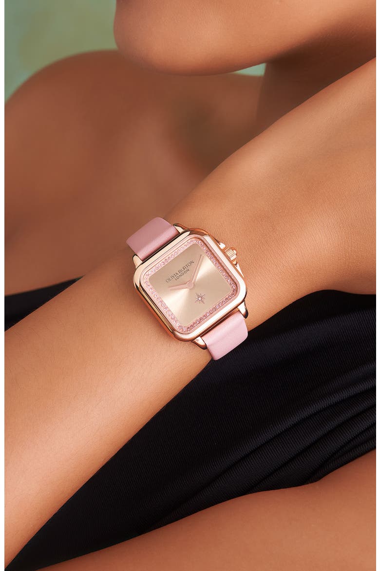 Grosvenor Leather Strap Watch, 28mm, Alternate, color, ROSE