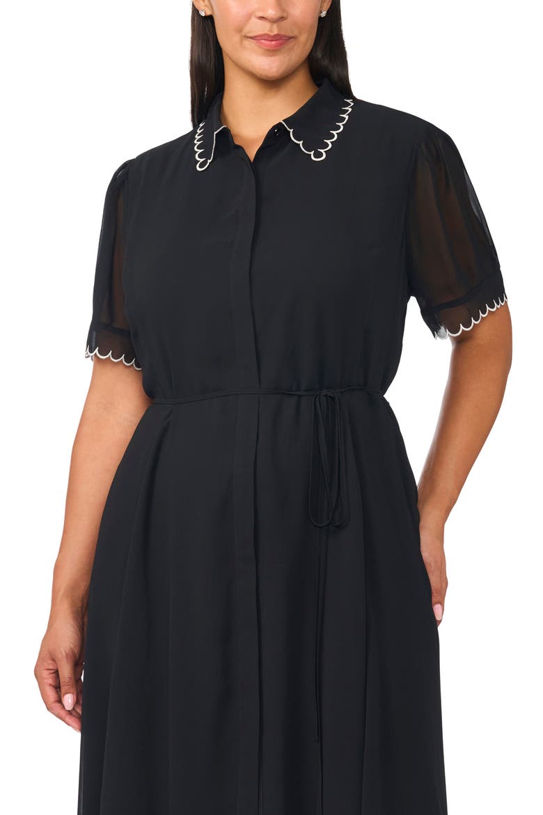 Contrast Stitched Scalloped Shirtdress, Alternate, color, RICH BLACK
