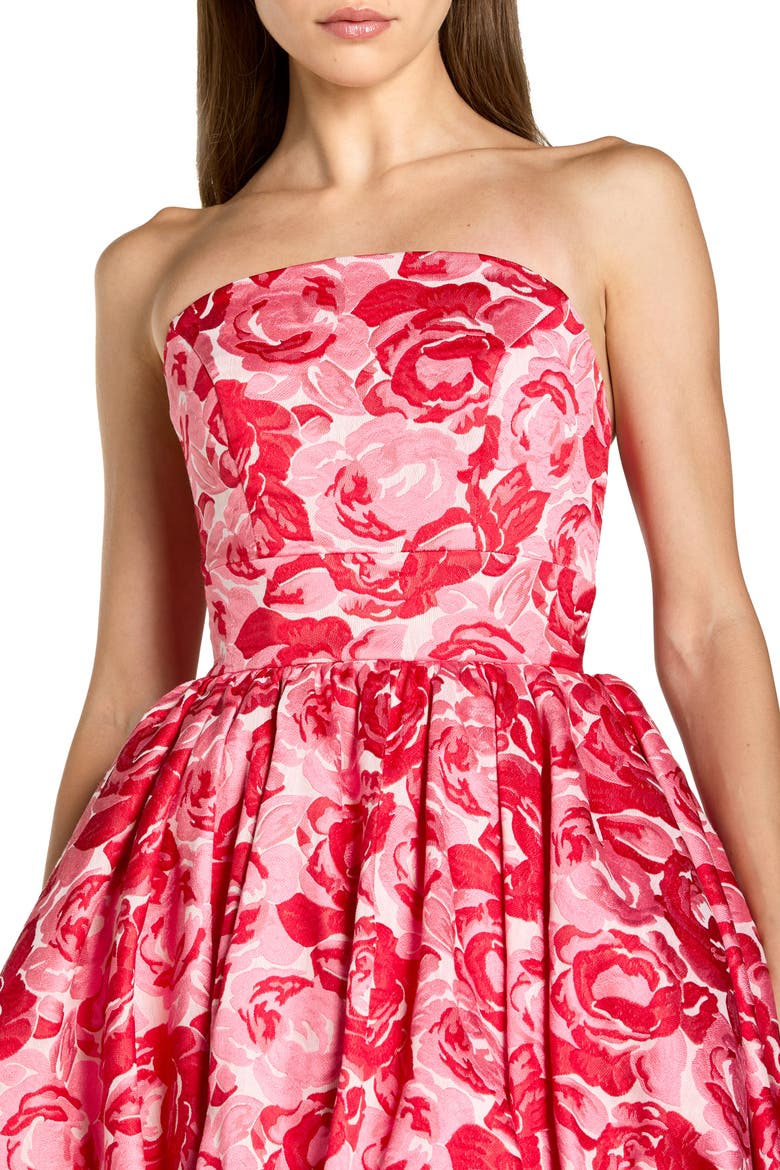 Strapless Floral Brocade Ballgown with Bubble Hem, Alternate, color, Pink Multi