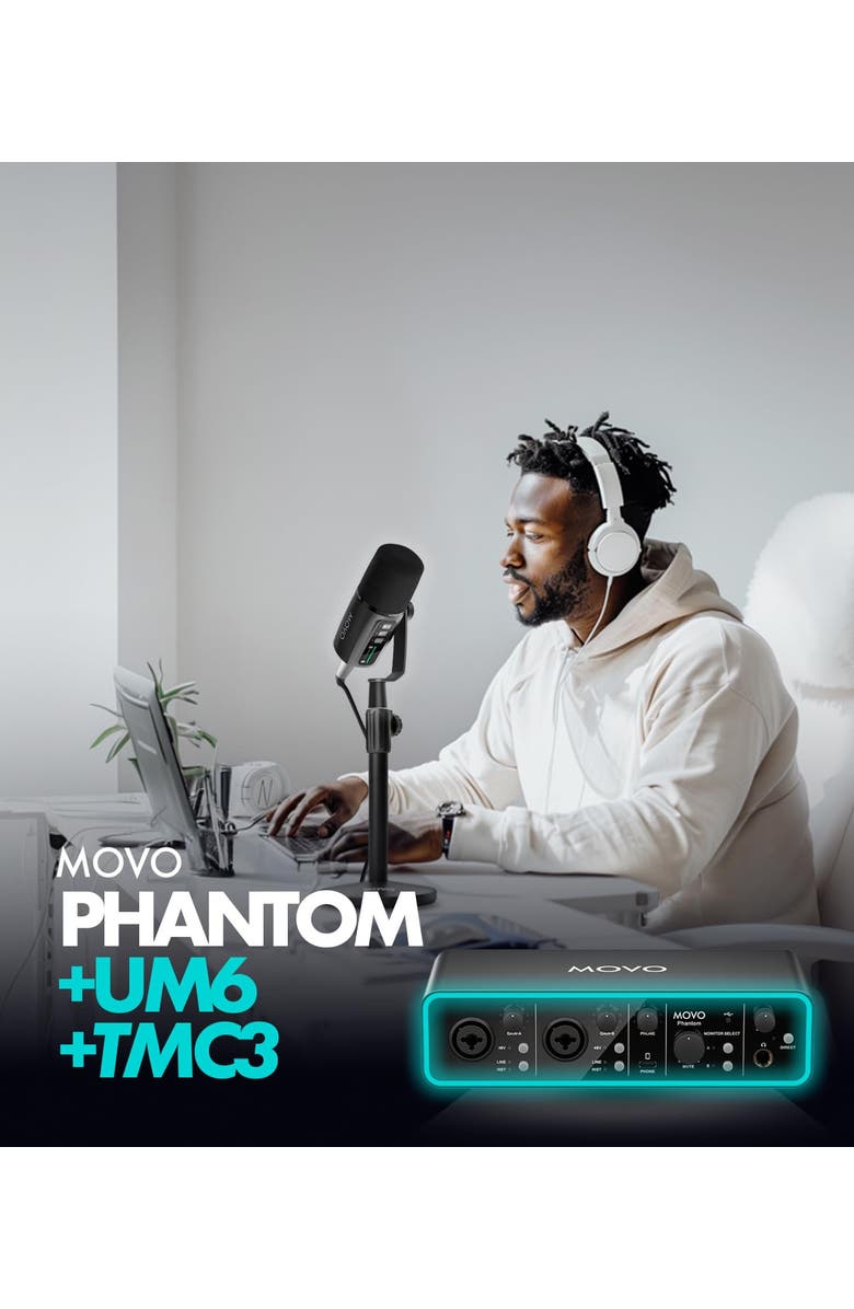 MOVO Music/Audio Interface Bundle -with USB Interface, UM6 Dynamic Microphone, and Tabletop Stand, Alternate, color, Black