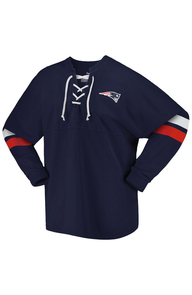 FANATICS Women's Fanatics Branded Navy New England Patriots Spirit Jersey Lace-Up V-Neck Long Sleeve T-Shirt, Alternate, color, Navy