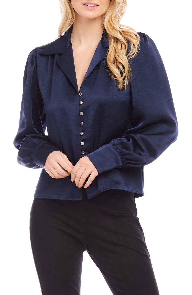 Karen Kane Satin Button-Up Shirt, Main, color, 