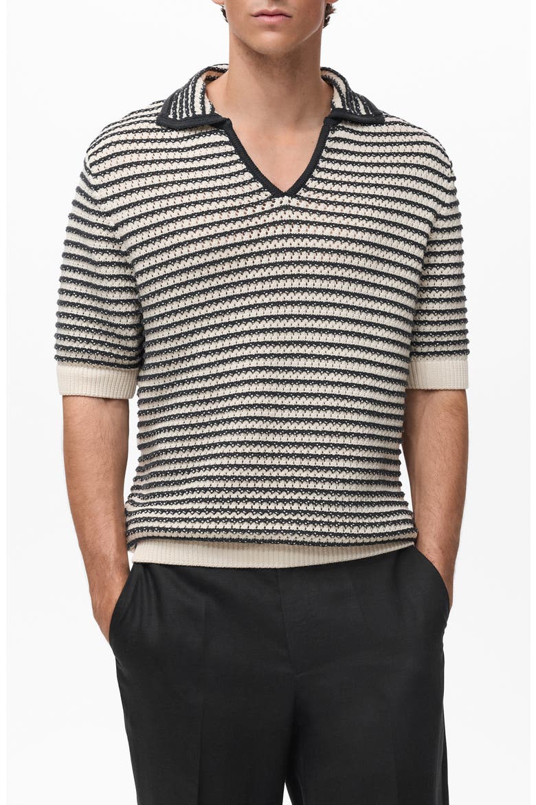 Stripe Open Stitch Cotton Polo, Main, color, BLACK