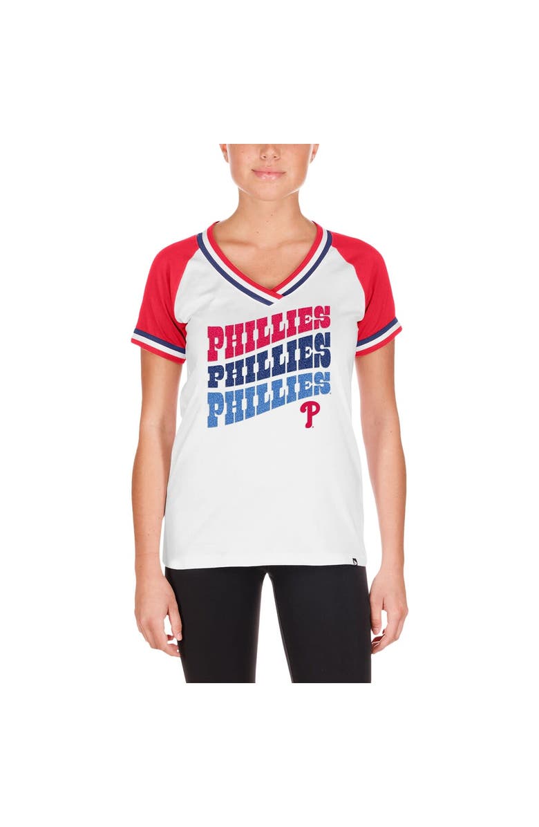 New Era Women's New Era White Philadelphia Phillies Jersey Double Binding Raglan V-Neck T-Shirt, Alternate, color,