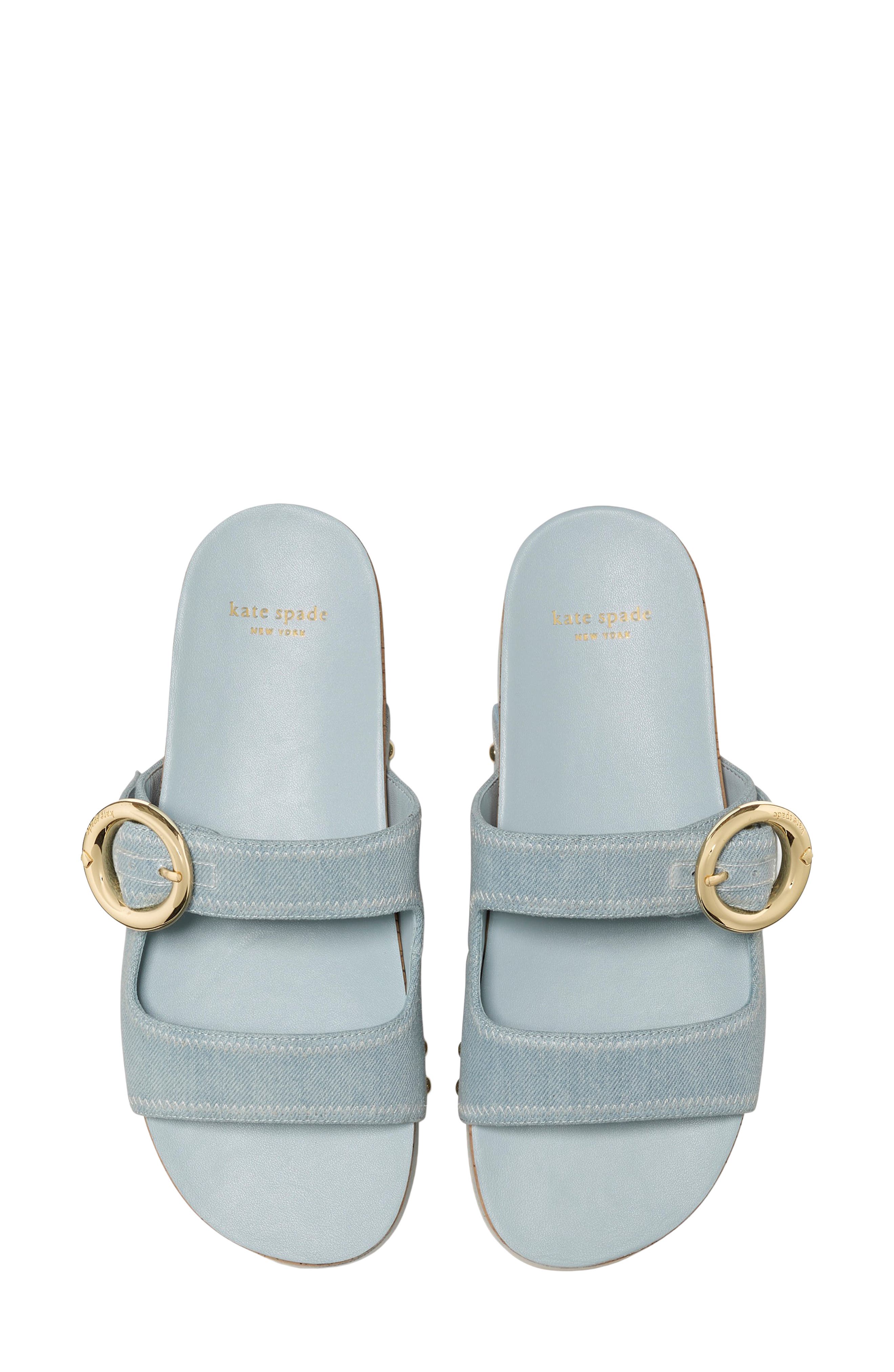 Kate Spade New York two-strap denim platform sandal, Alternate, color, Extra Light Denim