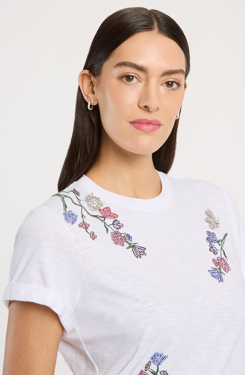 Cinq à Sept Bree Whispering Vines Beaded Cotton T-Shirt, Alternate, color, White Multi