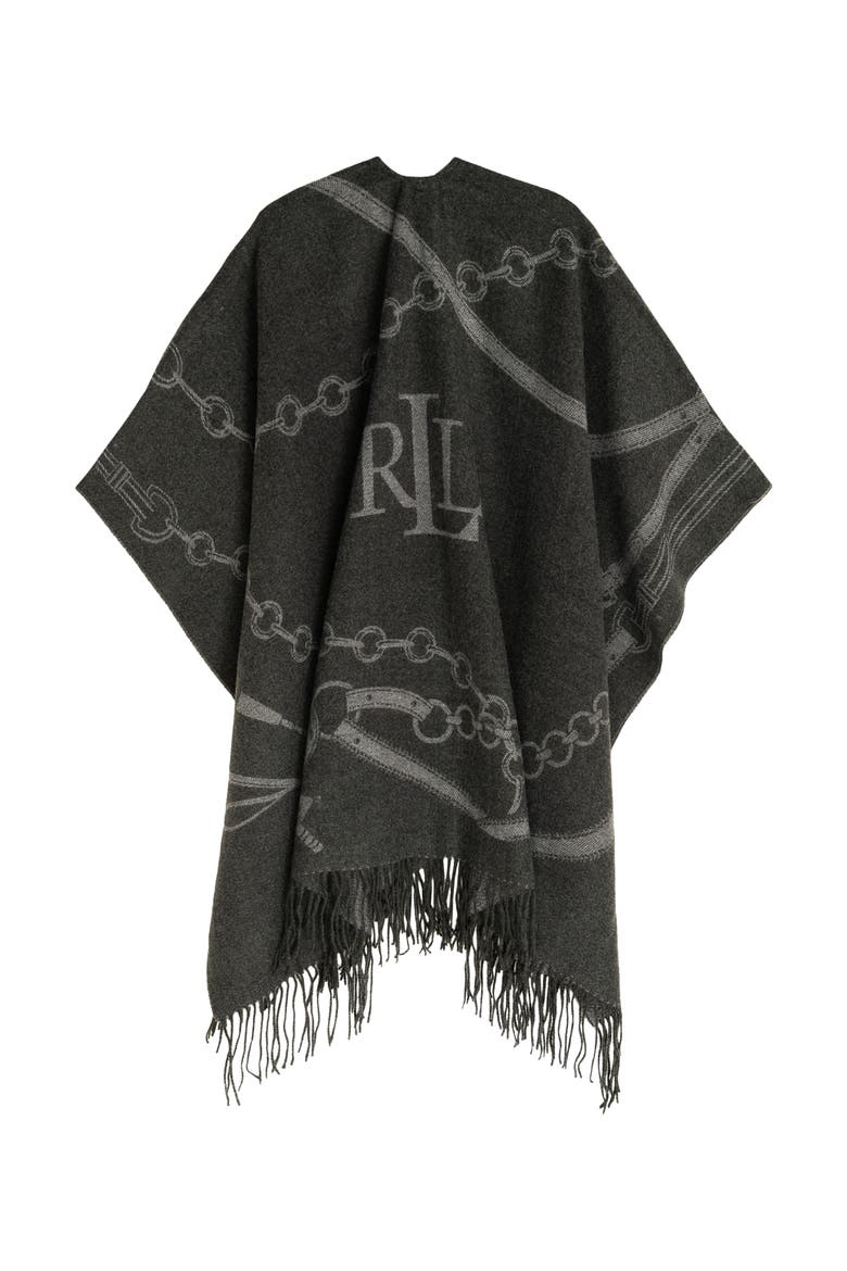 Equestrian Jacquard Oversized Ruana, Alternate, color, Charcoal/Lt Grey