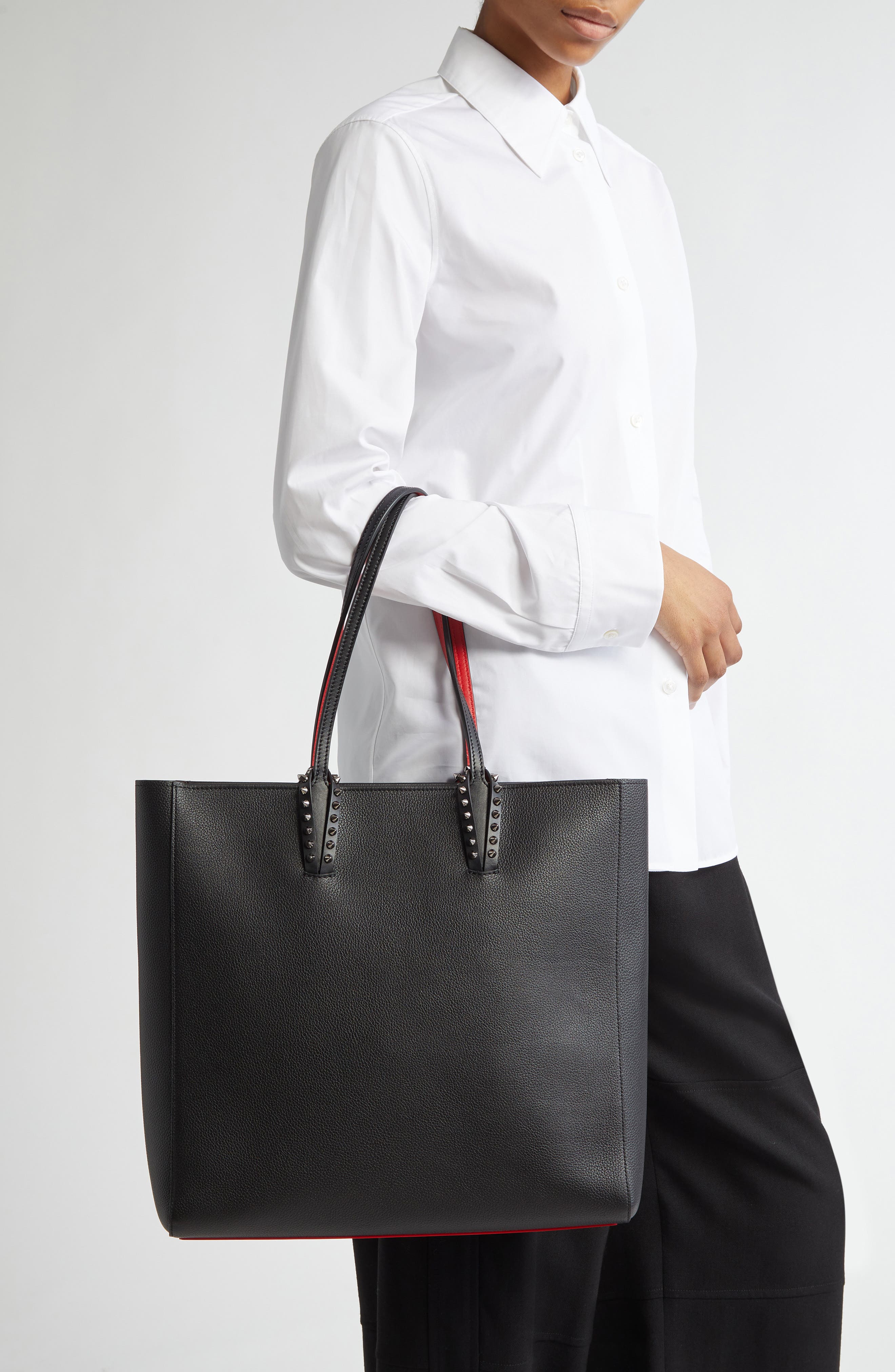 Christian Louboutin Cabata Soft Calfskin Leather Tote Bag, Alternate, color, Black/ Gunmetal
