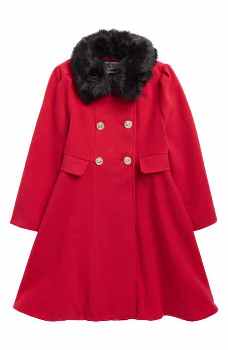 Rothschild Kids' Princess Faux Fur Collar Double Breasted Tweed Coat