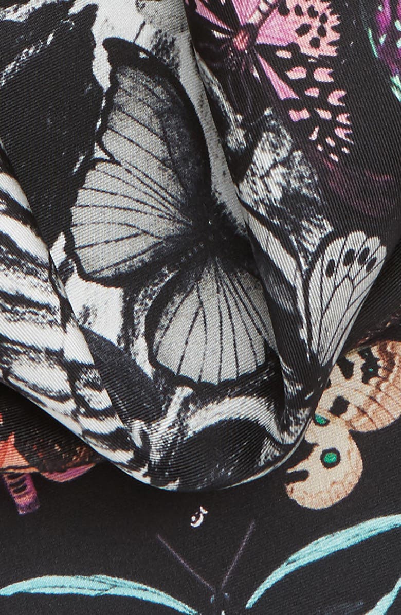 McQueen Alexander McQueen Skull & Rainbow Butterflies Print Silk Bandana, Alternate, color,