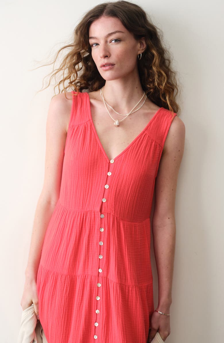 Marine Layer Corinne Sleeveless Organic Cotton Gauze Maxi Dress, Alternate, color, 