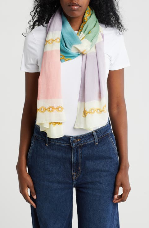 Pearl Chain Stripe Oblong Scarf