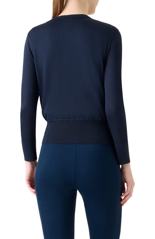 Akris Wildflower-print Silk Panel Crewneck Cardigan In Blue