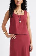 Open Edit Square Neck Sleeveless Linen Blend Top