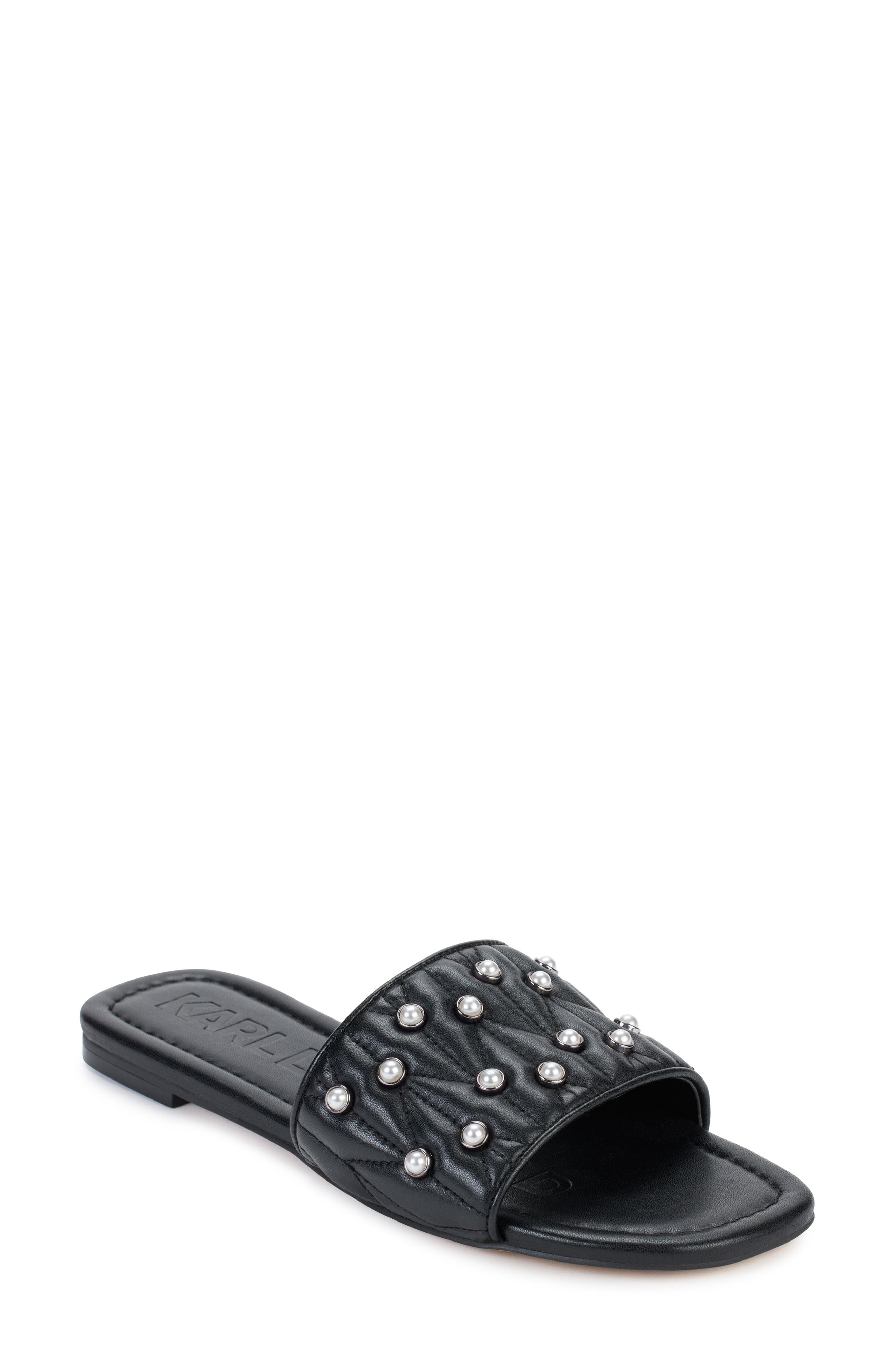 KARL LAGERFELD PARIS Madyson Imitation Pearl Slide Sandal, Main, color, 