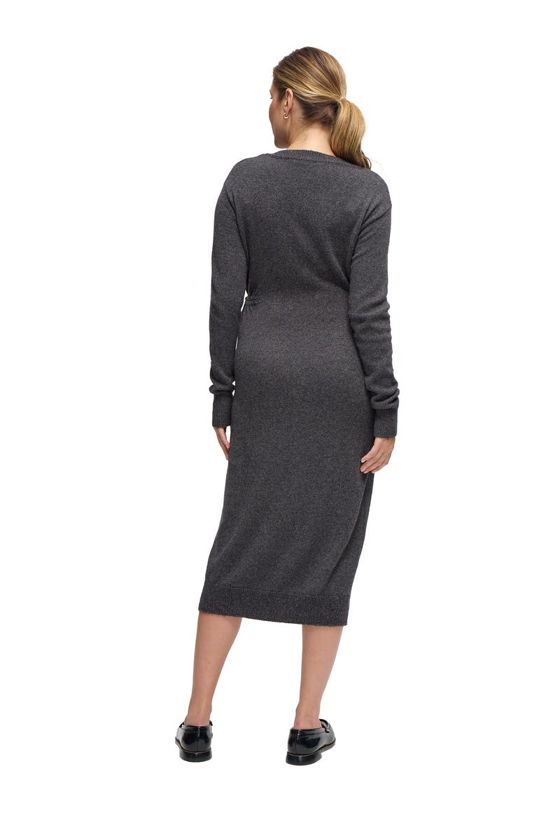 Cozy V-Neck Side Tie Sweater Midi Maternity Dress, Alternate, color, Dark Grey