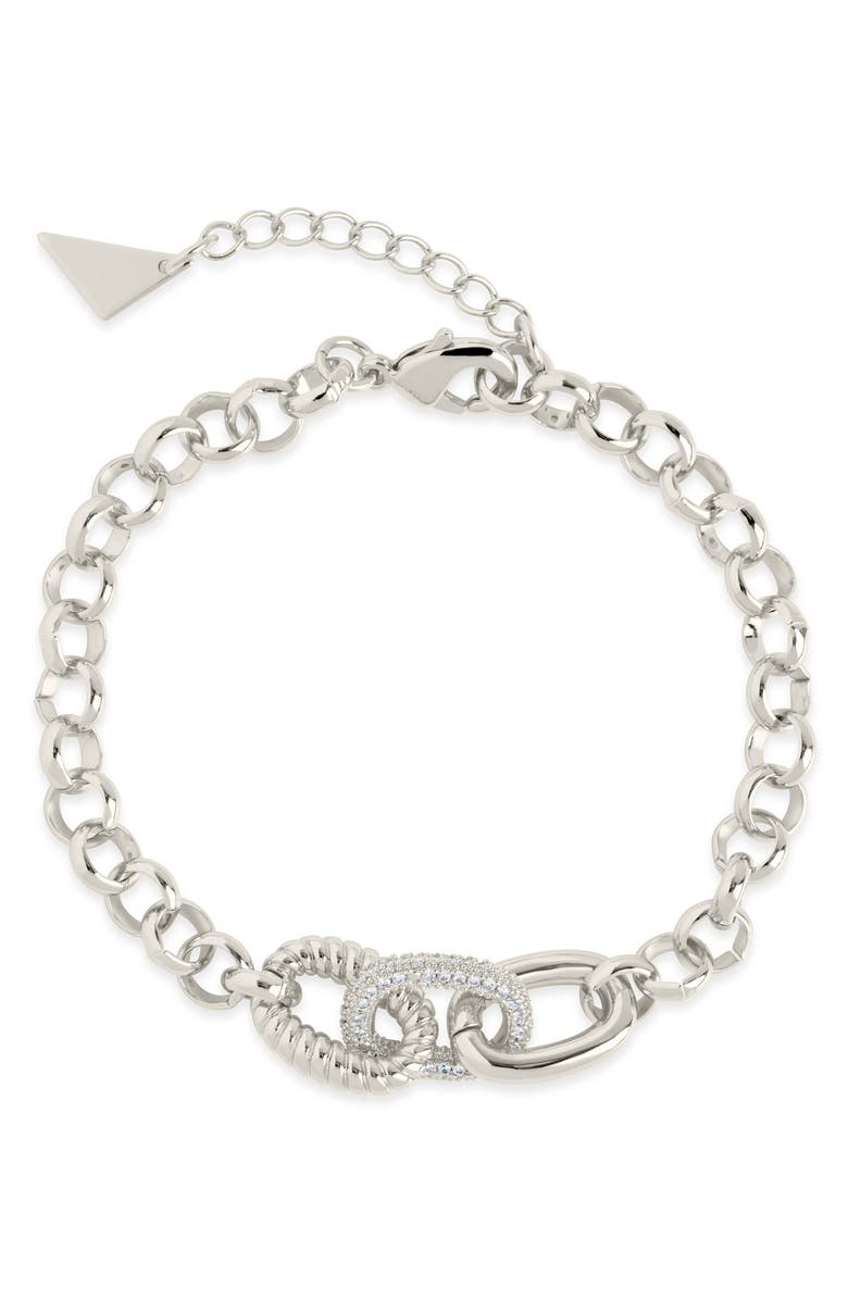 Sterling Forever Jaycee Pavé Cubic Zirconia Link Bracelet, Alternate, color, Silver