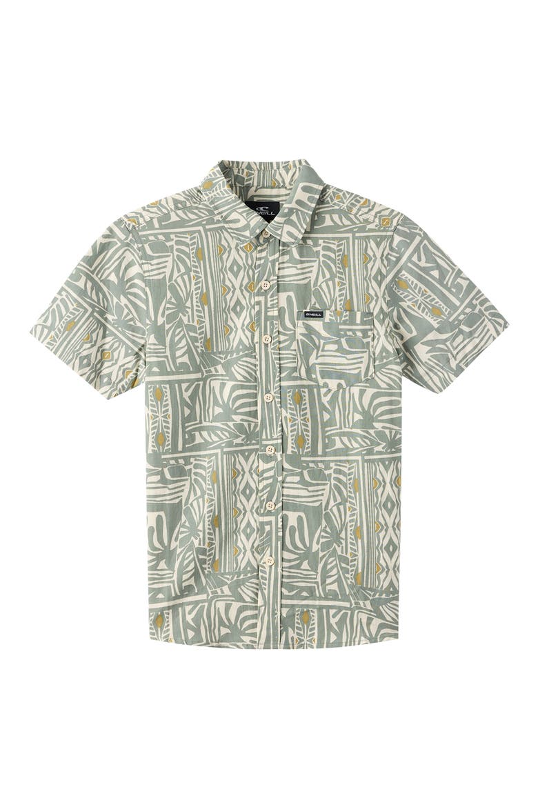 Kids' Oasis Print Short Sleeve Button-Up Shirt, Main, color, SAGE