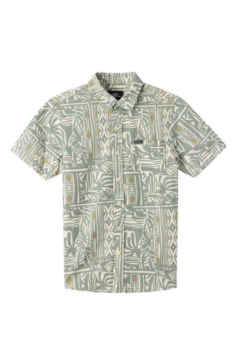 Kids' Oasis Palm Tree Print Short Sleeve Button-Up Shirt (Big Kid)