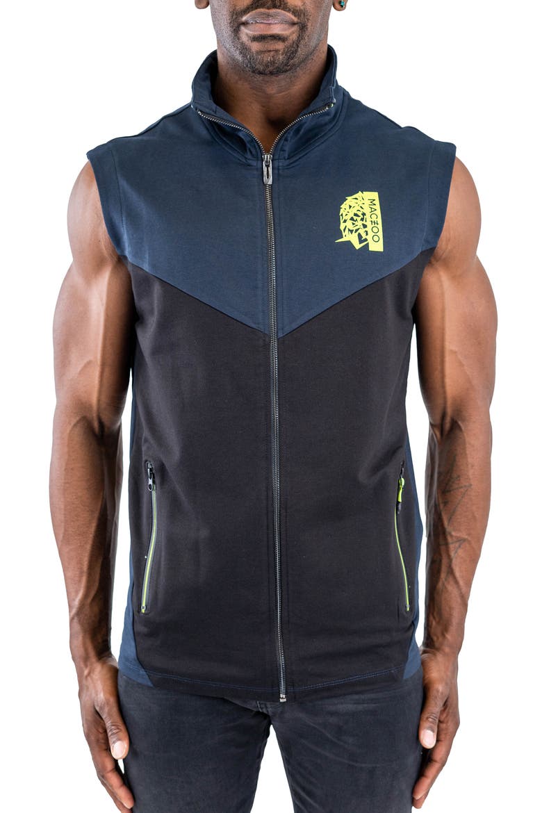 Fairway Colorblock Zip-Up Golf Vest, Main, color, BLACK