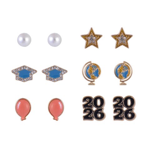2026 Graduation 6 Pack Stud Earring Set