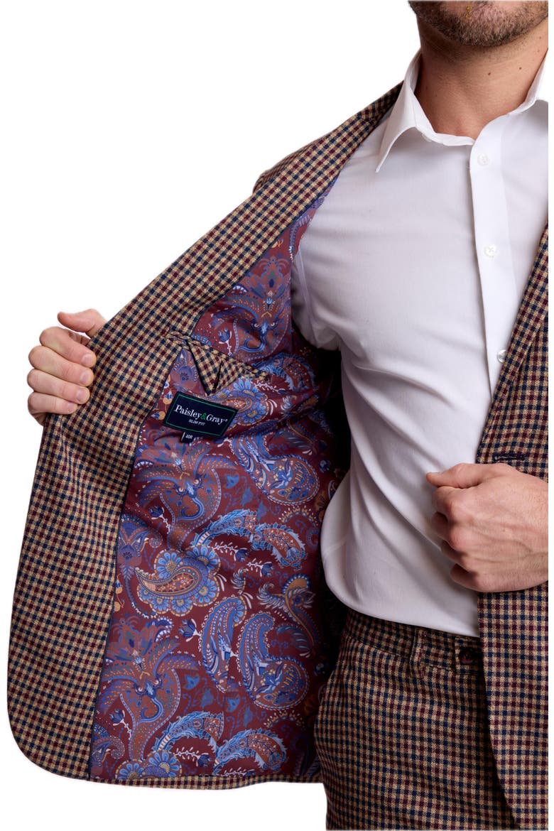 Dover Slim Notch Suit Jacket, Alternate, color, BURGUNDY NAVY TAN FALL GINGHAM