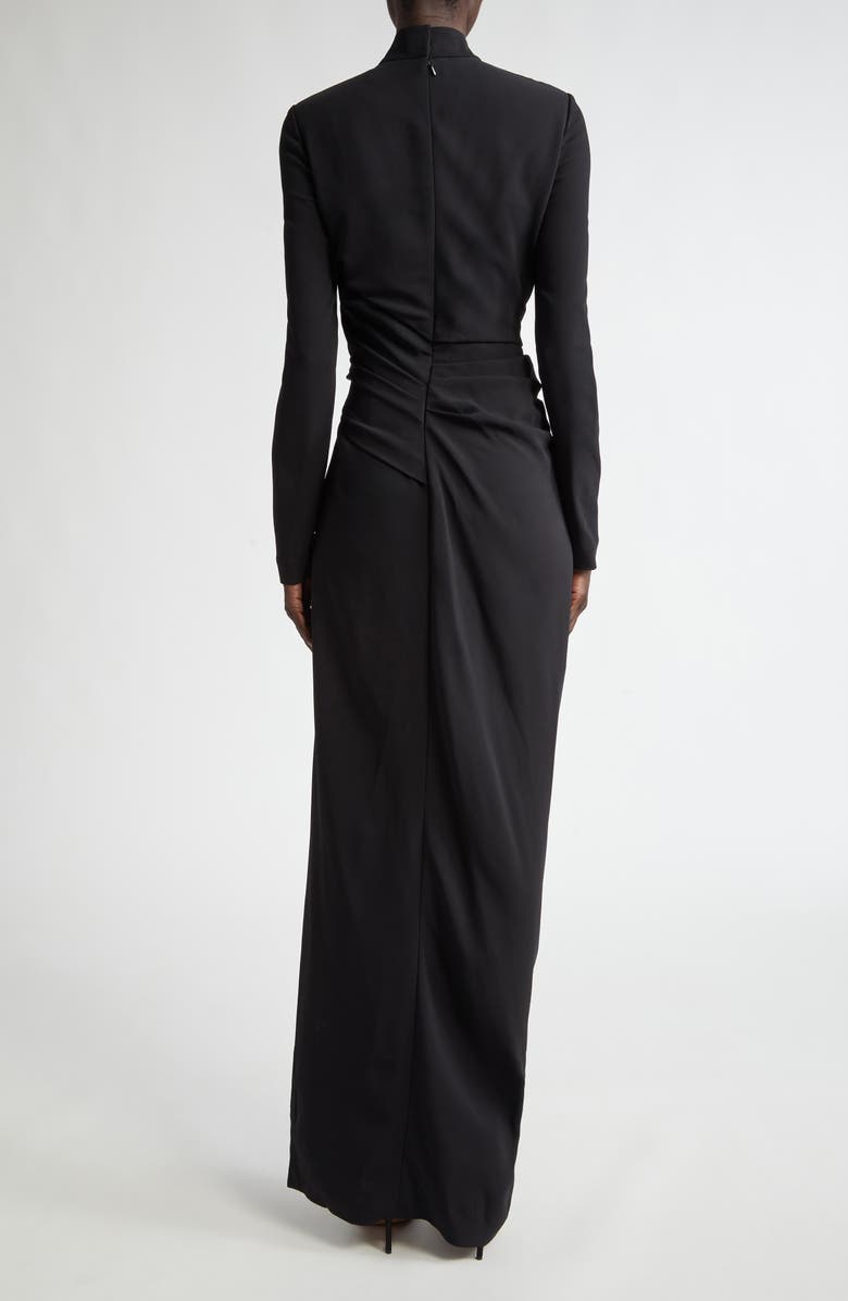 Oscar de la Renta High Slit Long Sleeve Cady Gown, Alternate, color, Black