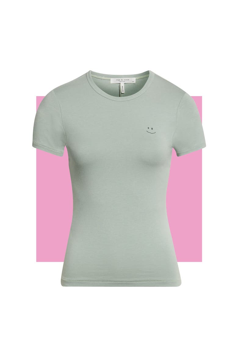 Lucy Smile Graphic Tee, Alternate, color, GREY GREEN