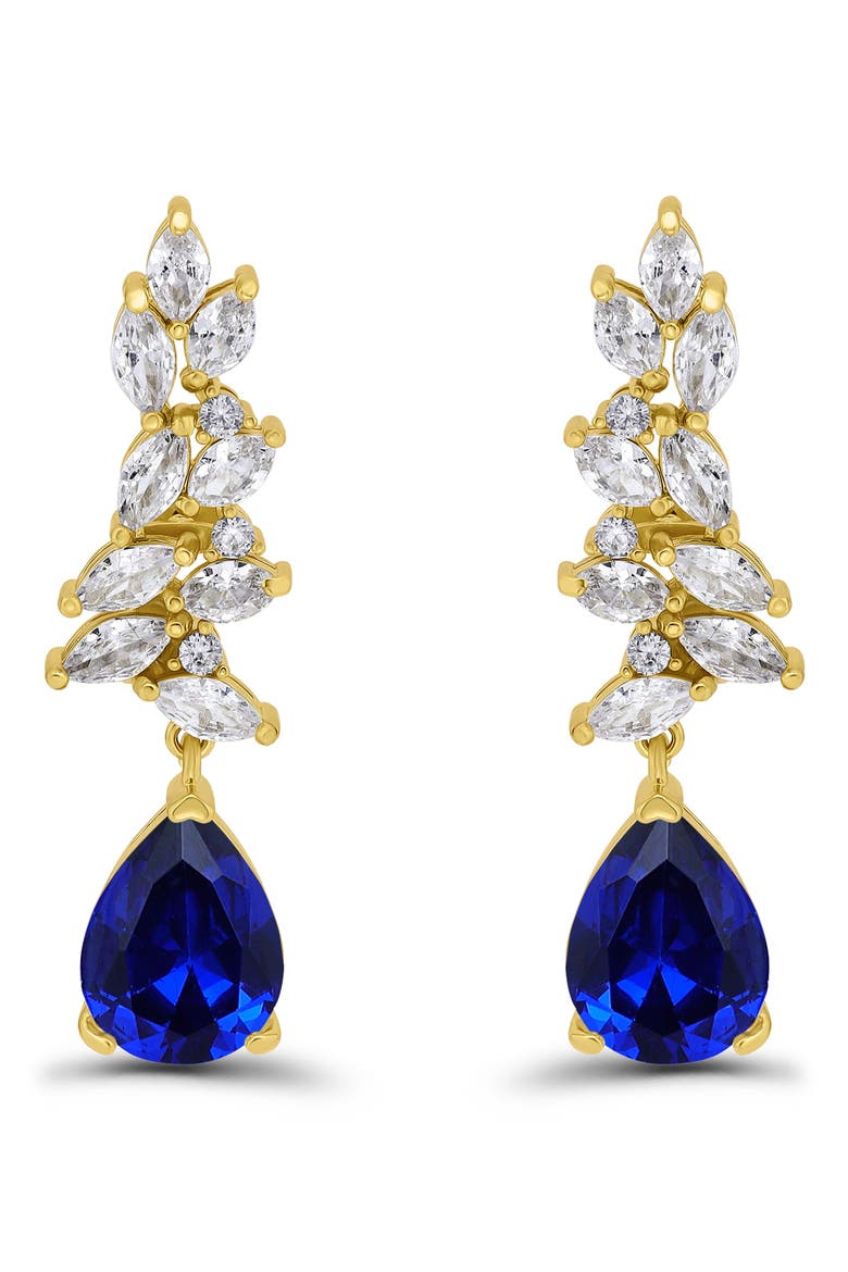 Pear Cubic Zirconia Cluster Drop Earrings, Main, color, GOLD/ BLUE