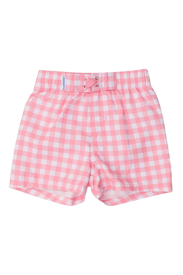 Boys UPF50+ Swim Trunks, Main, color, Bubblegum Pink Gingham