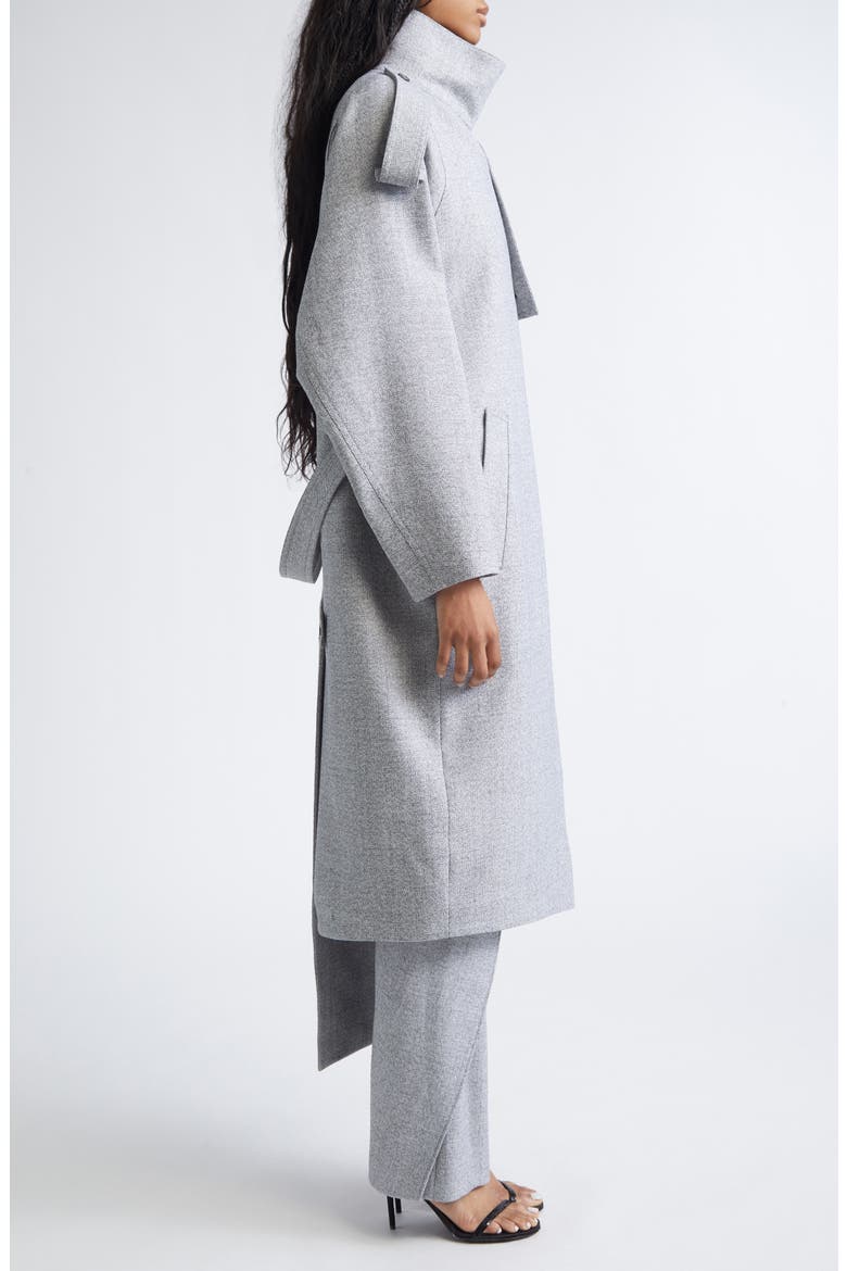 Oblique Caviar Asymmetric Wool Trench Coat, Alternate, color, HERITAGE WHITE/ BLACK