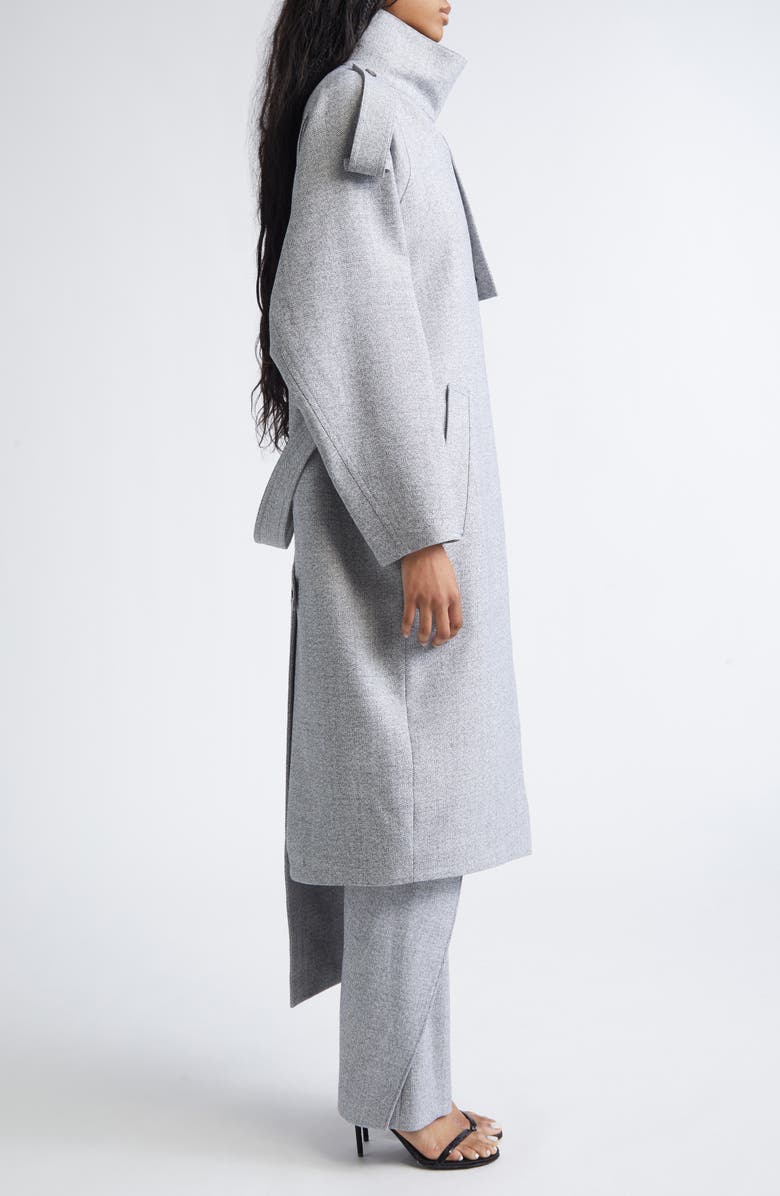 Courrèges Oblique Caviar Asymmetric Wool Trench Coat, Alternate, color, Heritage White/ Black