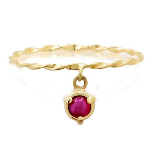 Elliot Young 14k Yellow Gold Twisted Double Dangle Stone "claw" Stack Ring In Red