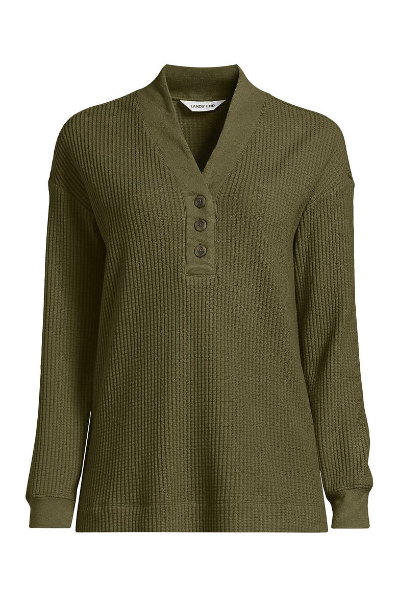 Long Sleeve Waffle Shawl Collar Henley, Alternate, color, Olive Drab
