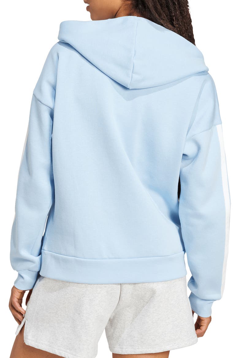 Essential 3-Stripes Full Zip Hoodie, Alternate, color, GLOW BLUE/ WHITE