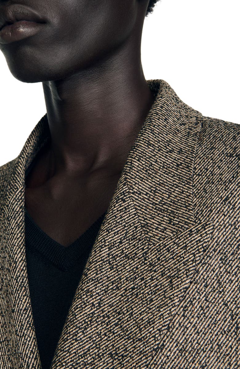 SANDRO Double-breasted suit jacket, Alternate, color, String Chine