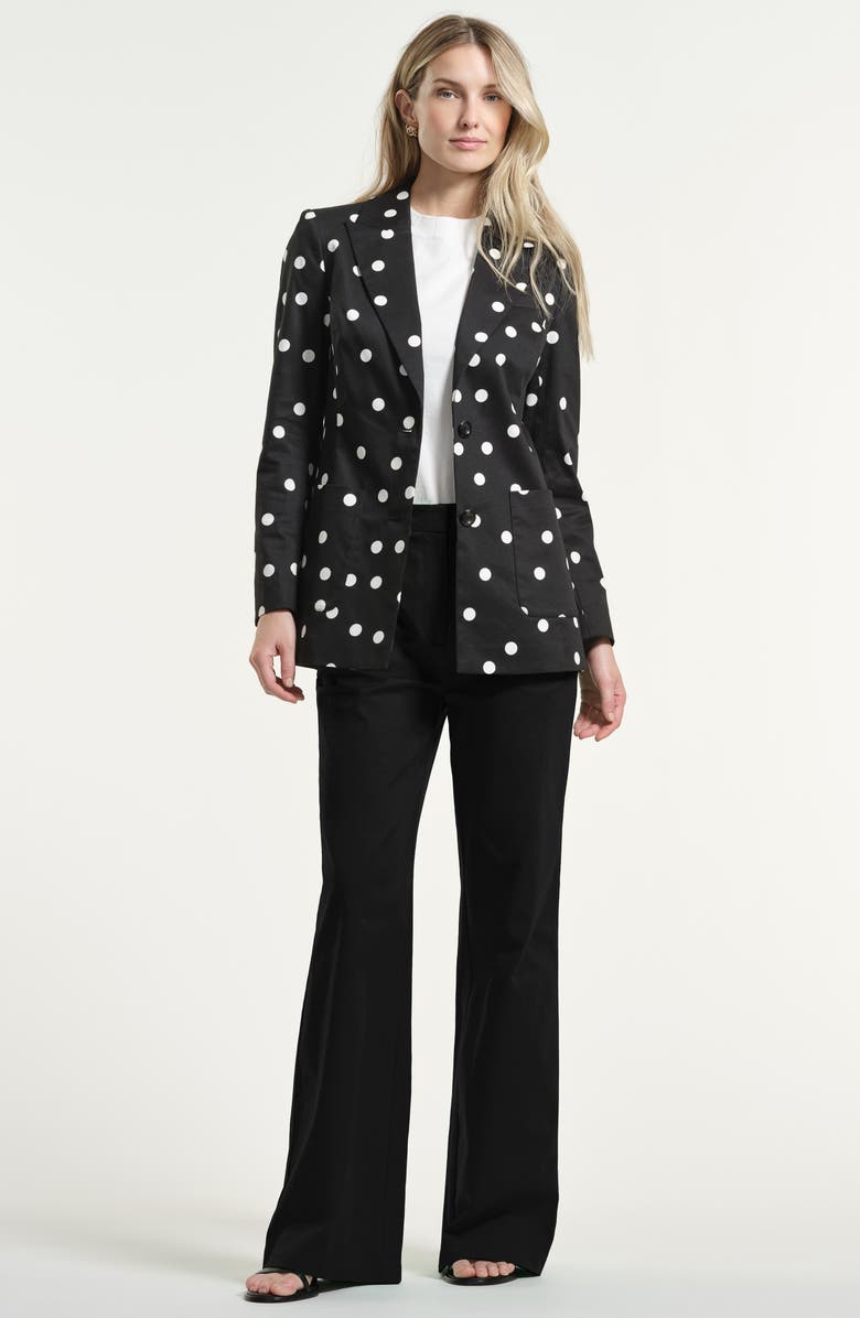 Isaac Mizrahi New York Cotton Sateen Blazer, Alternate, color, Black White Dot