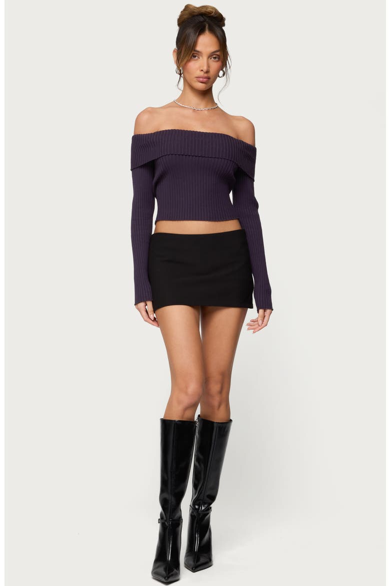 Lauren Foldover Off the Shoulder Rib Sweater, Alternate, color, PURPLE