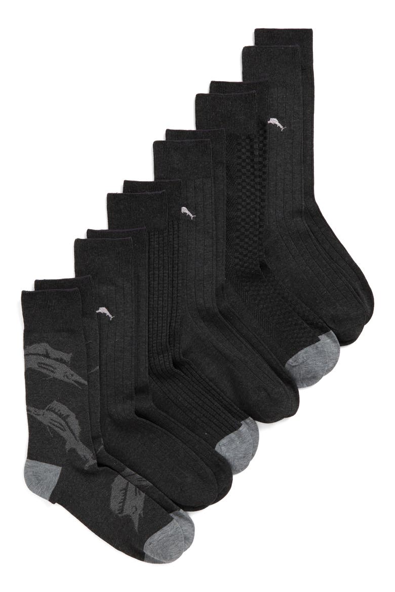 6-Pack Textured Crew Socks, Main, color, CHARCOAL