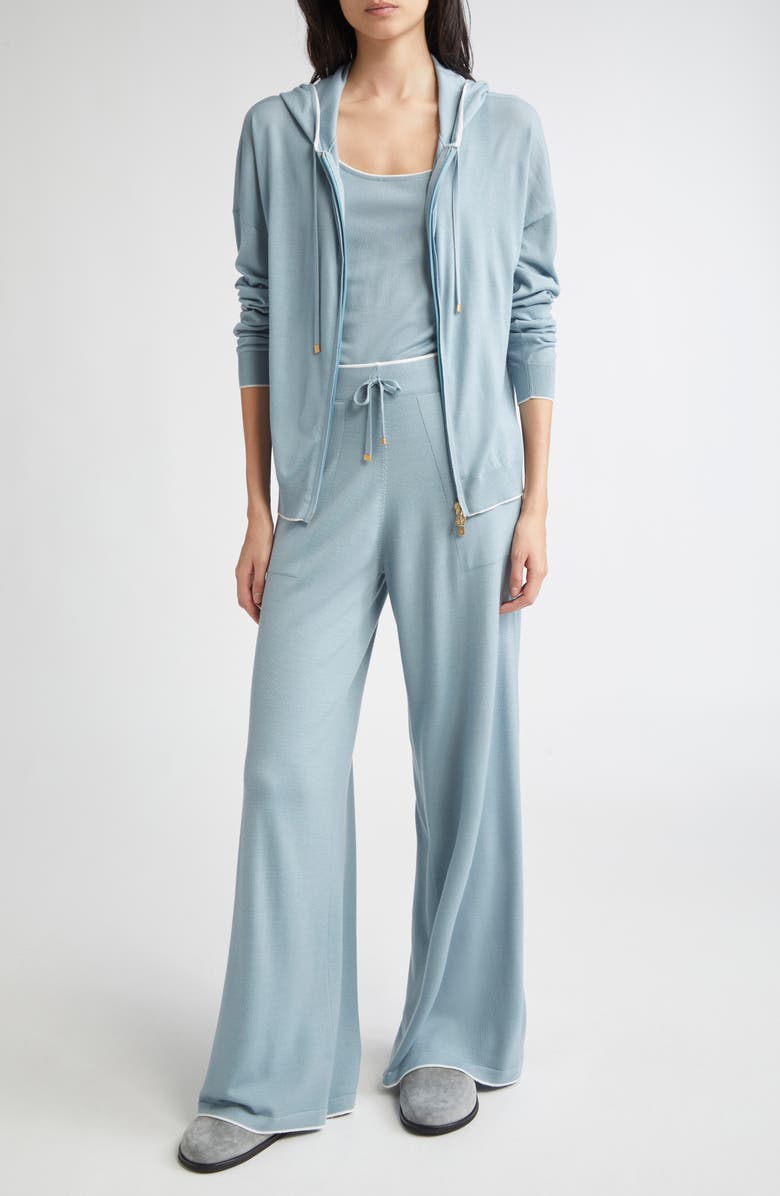 Eleventy Merino Wool Zip Hoodie, Alternate, color, Aqua And White