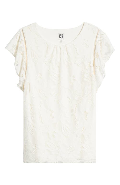 Anne Klein Flutter Sleeve Lace Top In White Dove