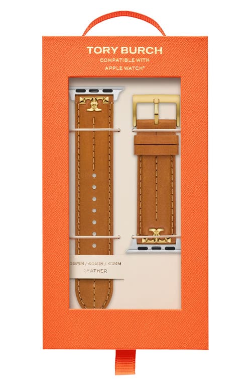 Tory Burch The Kira Leather 20mm Apple Watch® Watchband In Brown