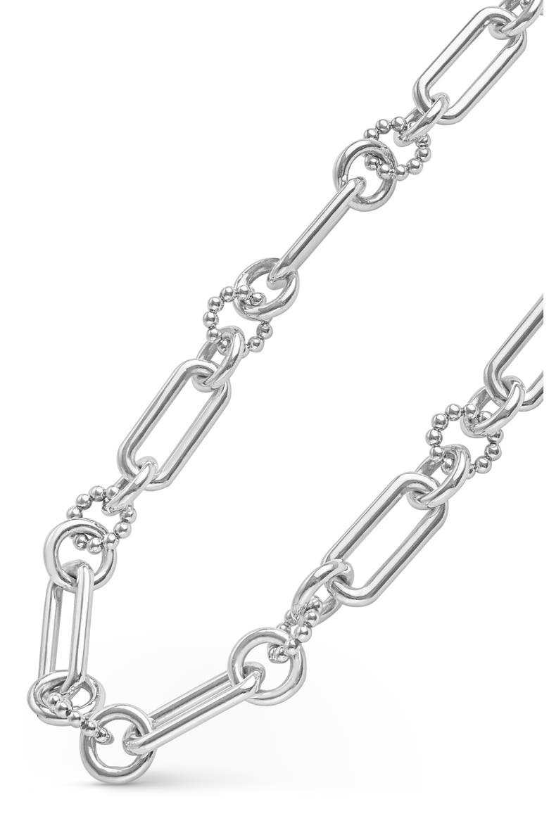 Large Sterling Silver Caviar Link Necklace, Alternate, color, SILVER