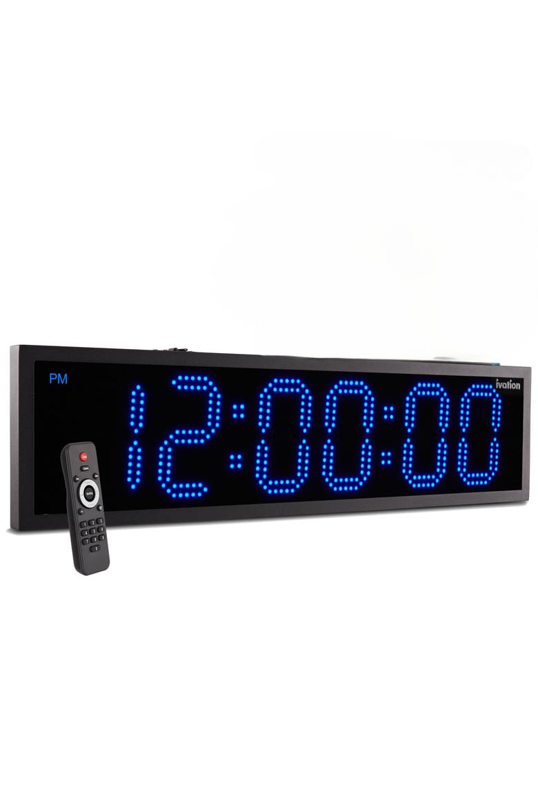 36 Waterproof Outdoor Digital LED Clock with Auto Time Sync, Temperature & Date, Main, color, Blue