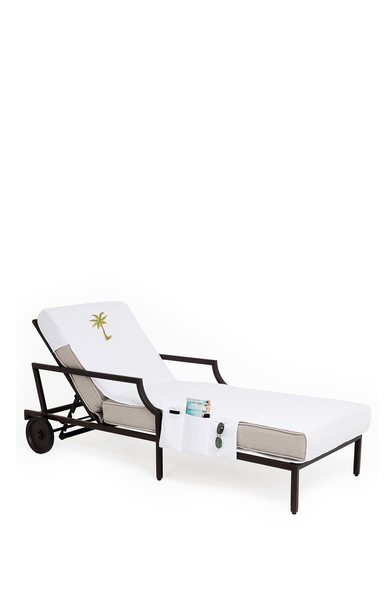 Linum Home Textiles 100% Turkish Cotton Palm Tree Embroidered Standard Size Chaise Lounge Cover With Side Pockets - White, Alternate, color, 