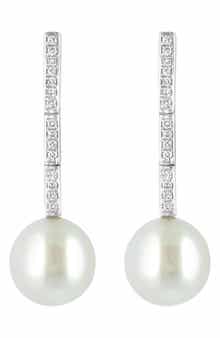 EFFY Sterling Silver Diamond & 8mm Freshwater Pearl Drop Earrings