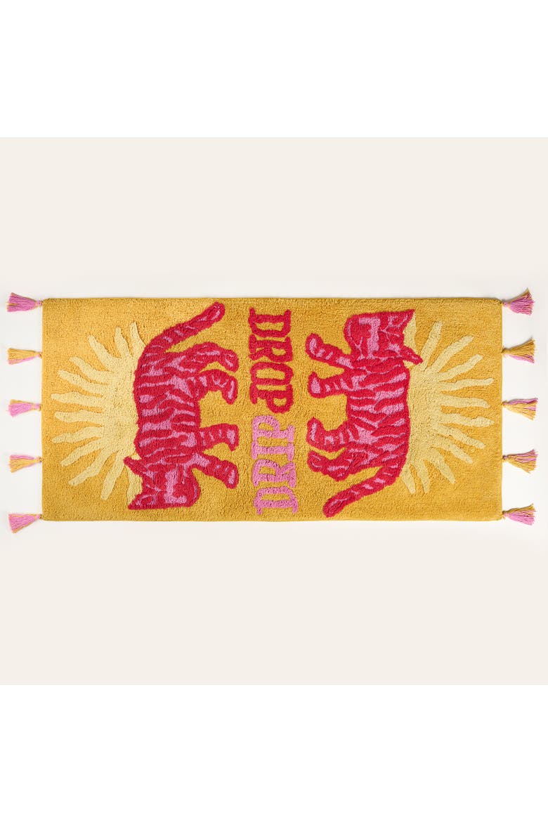 Punjab Drip Drop Tasseled 100% Cotton Bath Mat Spa-Inspired, Main, color, Yellow