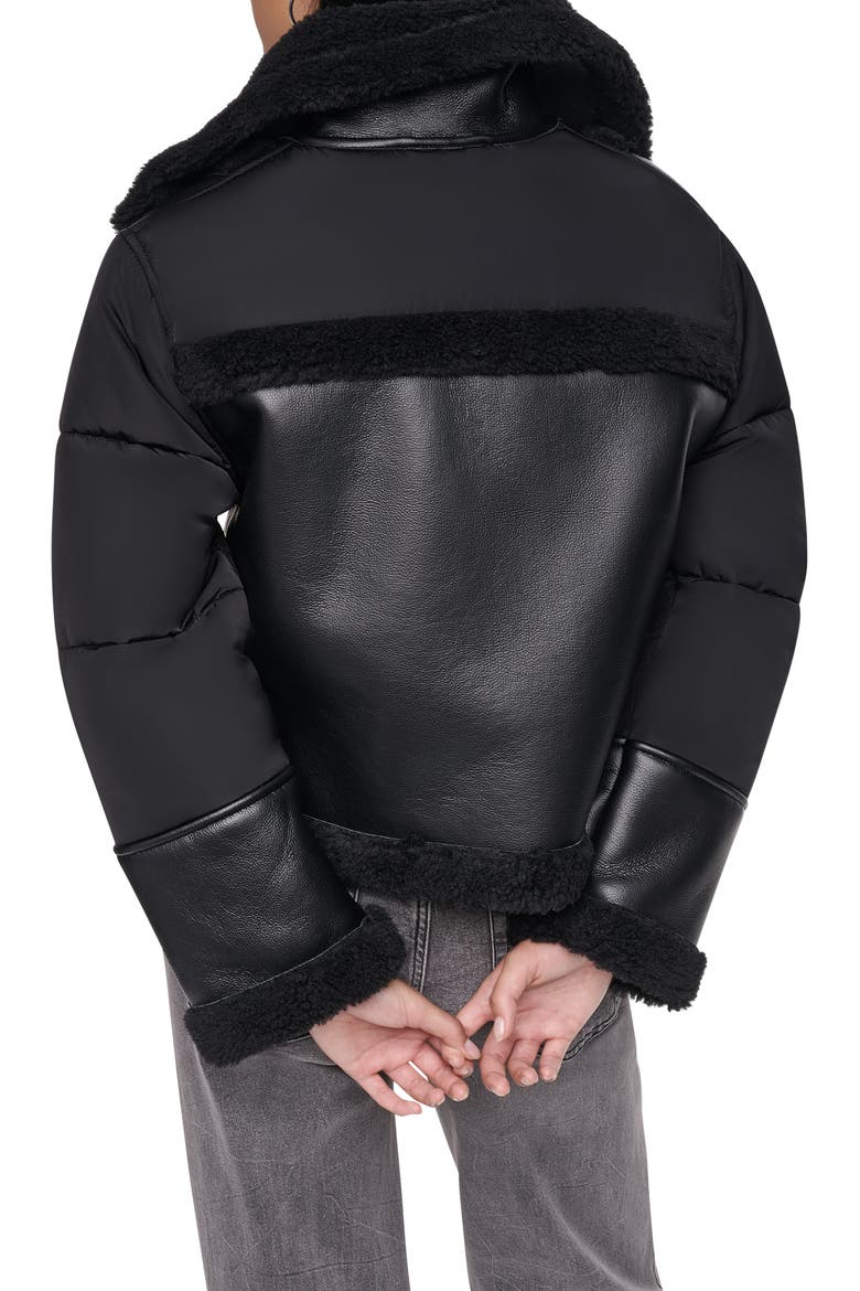 Puff-Sleeve Faux Shearling Jacket, Alternate, color, BLK/ BLACK