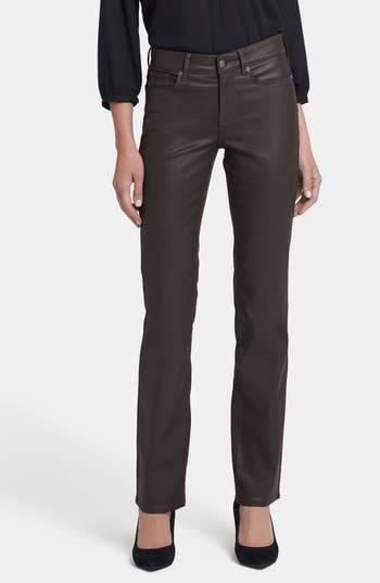 Nydj Marilyn Coated Straight Leg Jeans In Brown